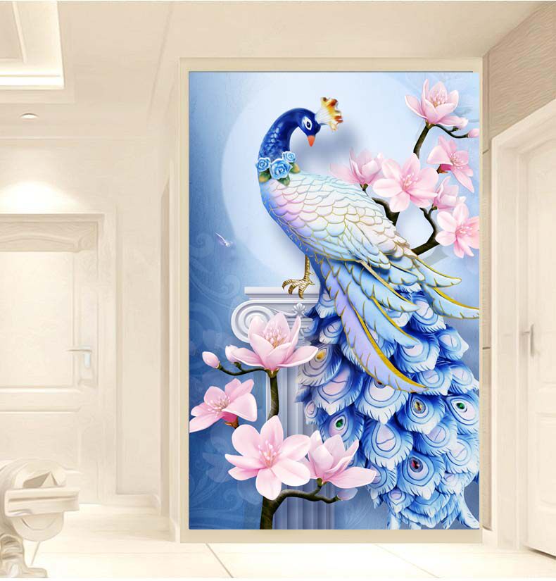 2019新款钻石画满钻客厅玄关孔雀钻石绣卧室十字绣点钻贴钻砖石秀