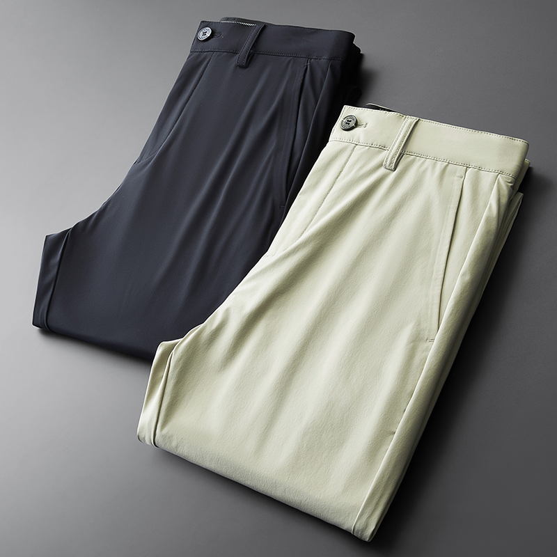 夏季高端凉感面料透气商务休闲裤男士修身高弹百搭通勤直筒长裤男