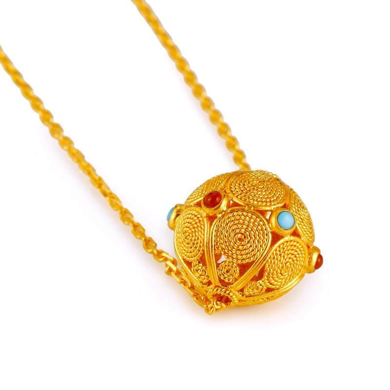 品真阁许愿足金黄金镂空玲珑吊坠颈饰颈饰