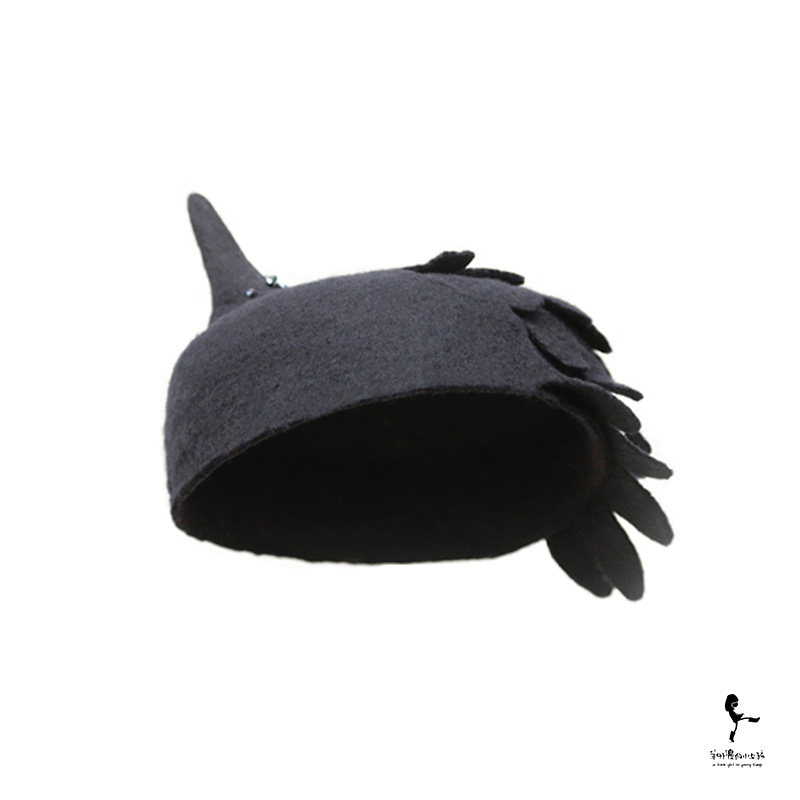 羊外婆的小女孩原创手工羊毛毡复古帽子创意女款乌鸦帽【定制】