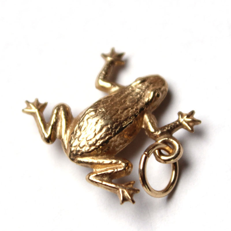 英国古董9k金小青蛙立体项链吊坠呱呱来财迷你精美1976年动物吊坠