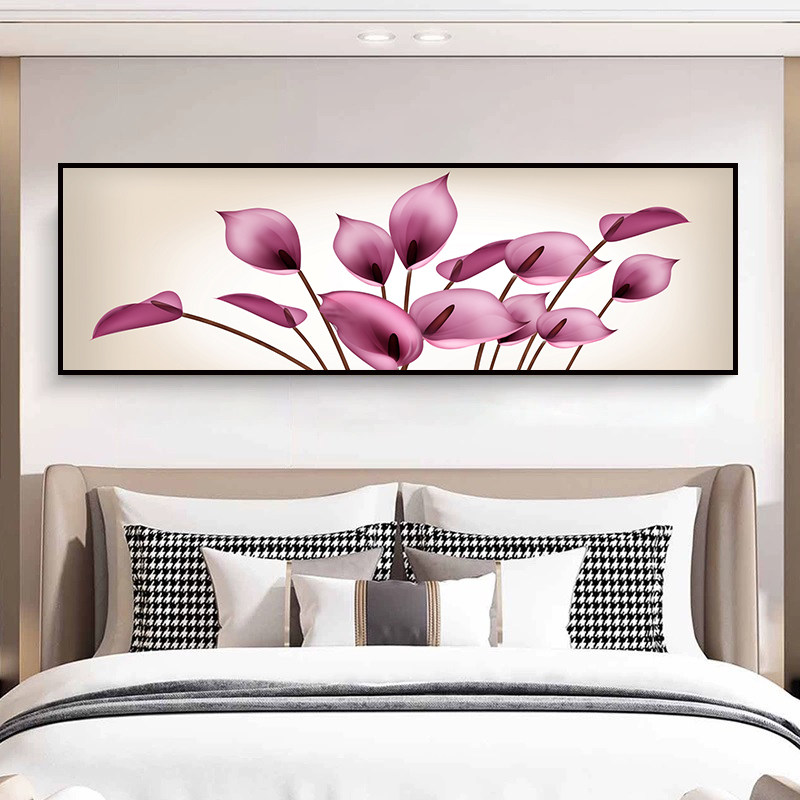 温馨卧室房间床头挂画酒店客房长条墙画浪漫现代装饰画
