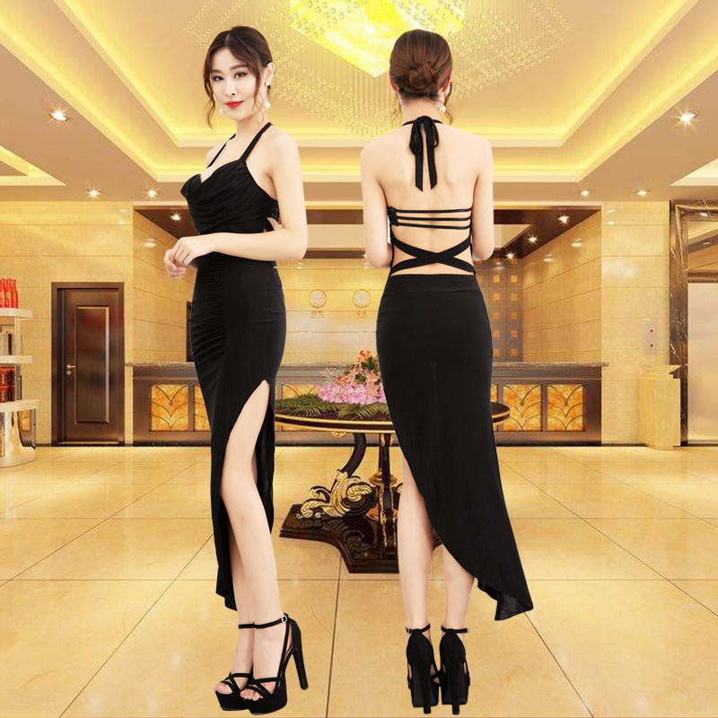 酒吧礼服长款夜总会ktv公关小姐晚礼服露背情趣桑拿民族服装