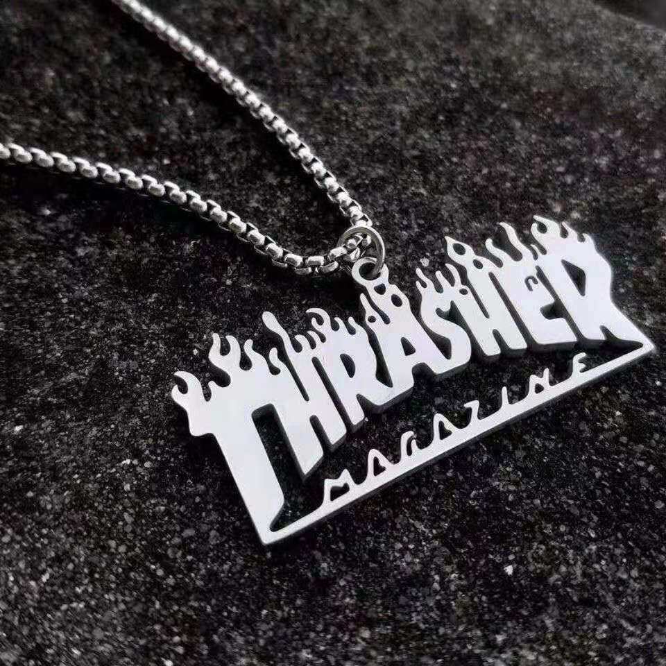抖音同款thrasher火焰嘻哈钛钢项链男女百搭简约项链