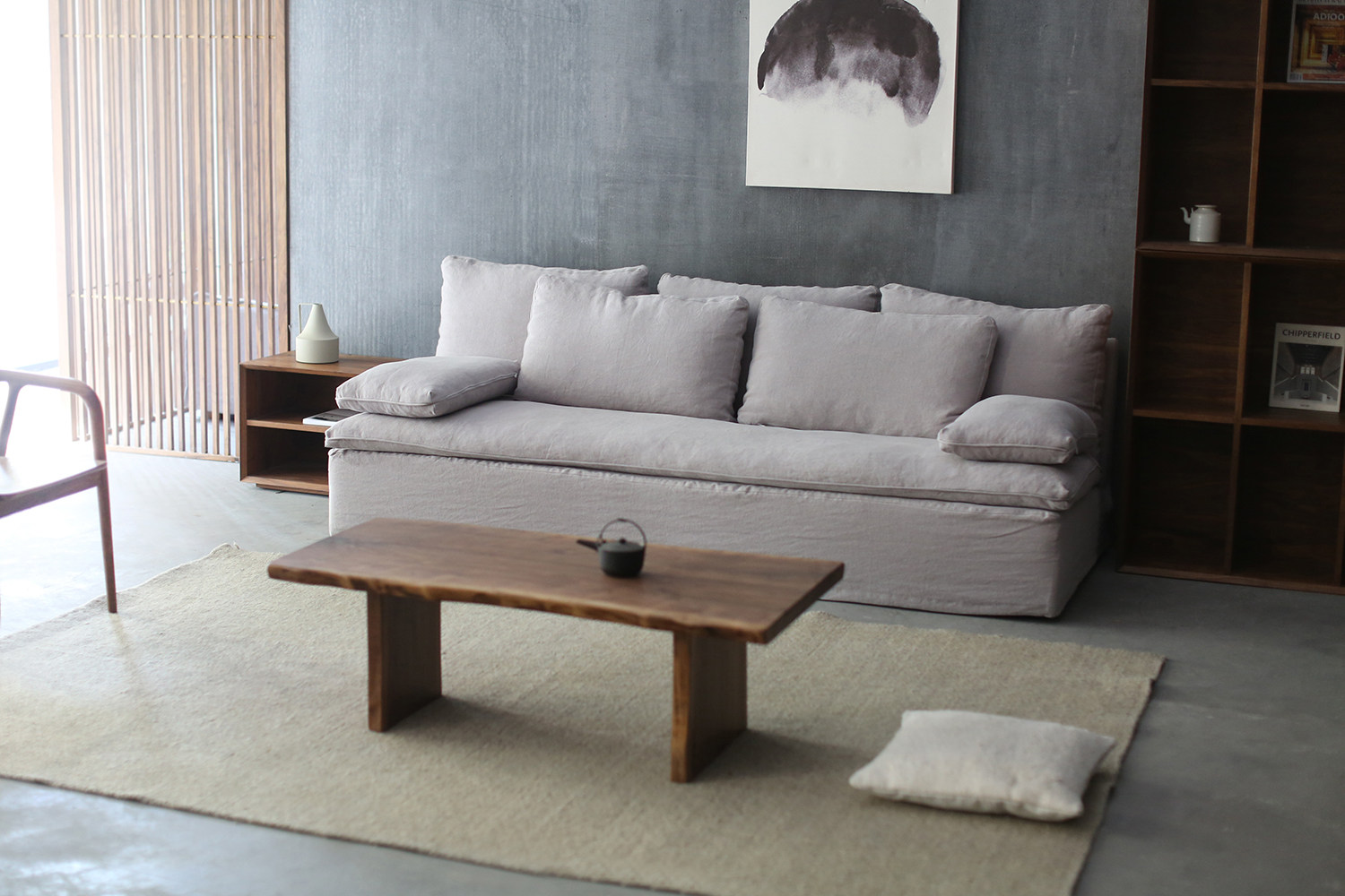 朴室/日本arreda/现代简约北欧禅意新中式/亚麻布艺扶手沙发