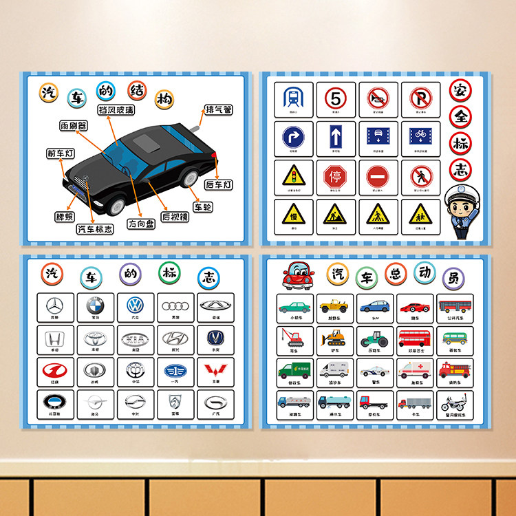 幼儿园汽车总动员主题环创汽车结构安全标志中国日韩写真