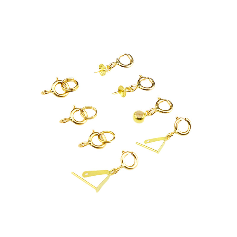 18k金万能扣珍珠扣连接扣防开扣绳扣diy配件吊坠扣弹簧扣半成品