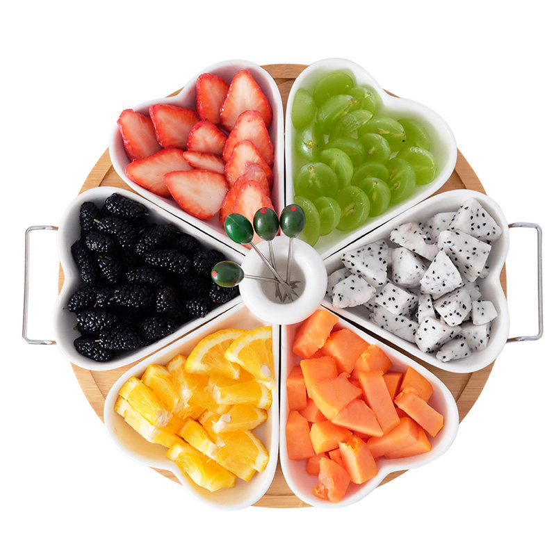 水果果盘跃隆带盖心形陶瓷拼盘糖果盒家居客厅果盆