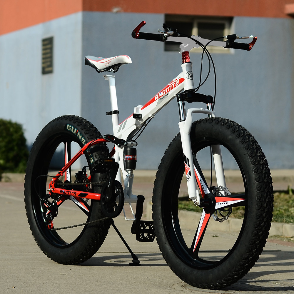 山地沙滩雪地自行车30变速20/24/26寸避震油碟刹折叠铝合金一体轮