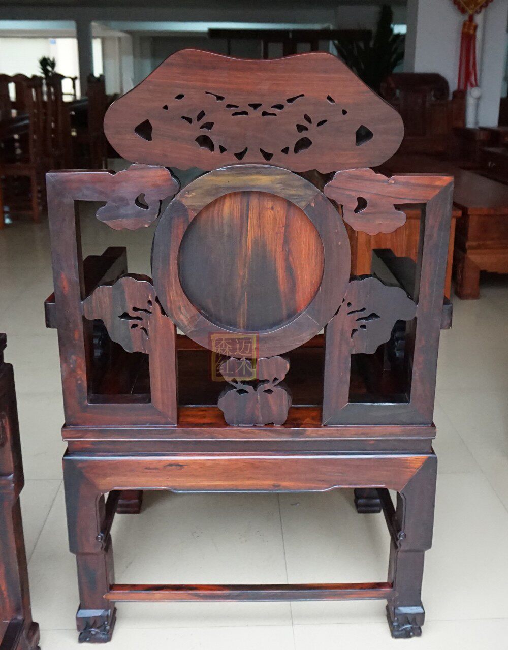 圈椅大红酸枝老挝灵芝三件件套红木红木家具太师圈椅