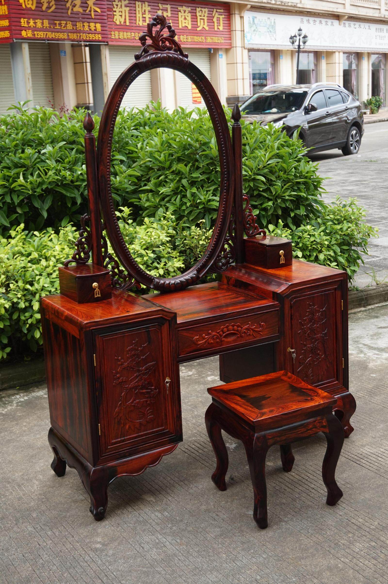 老挝大红酸枝梳妆台交趾黄檀红木梳妆台红木化妆台