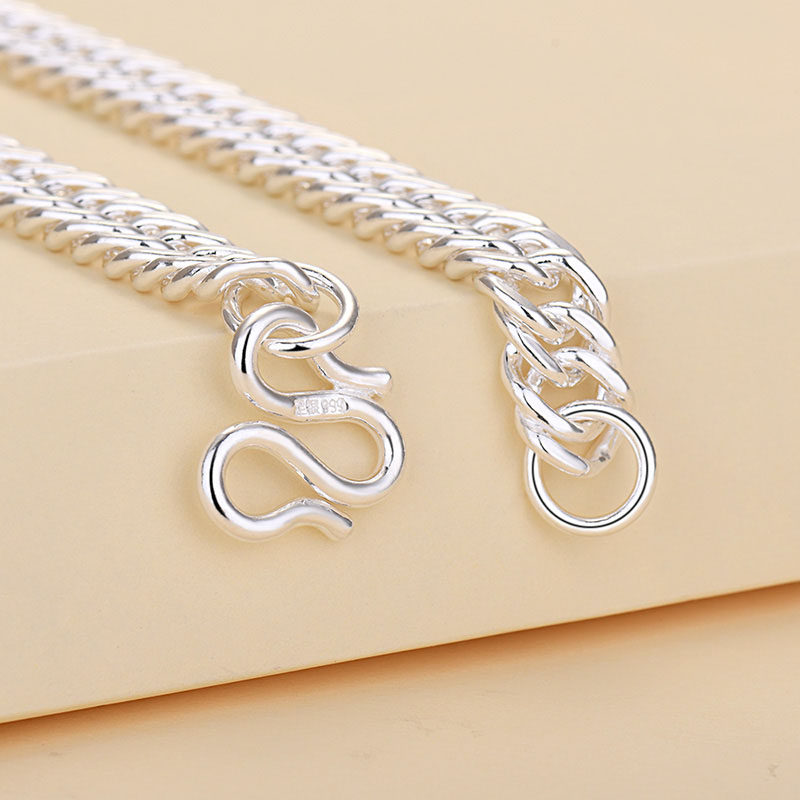 项链男士纯银马鞭链纯手工银链儿童扁链平链项链