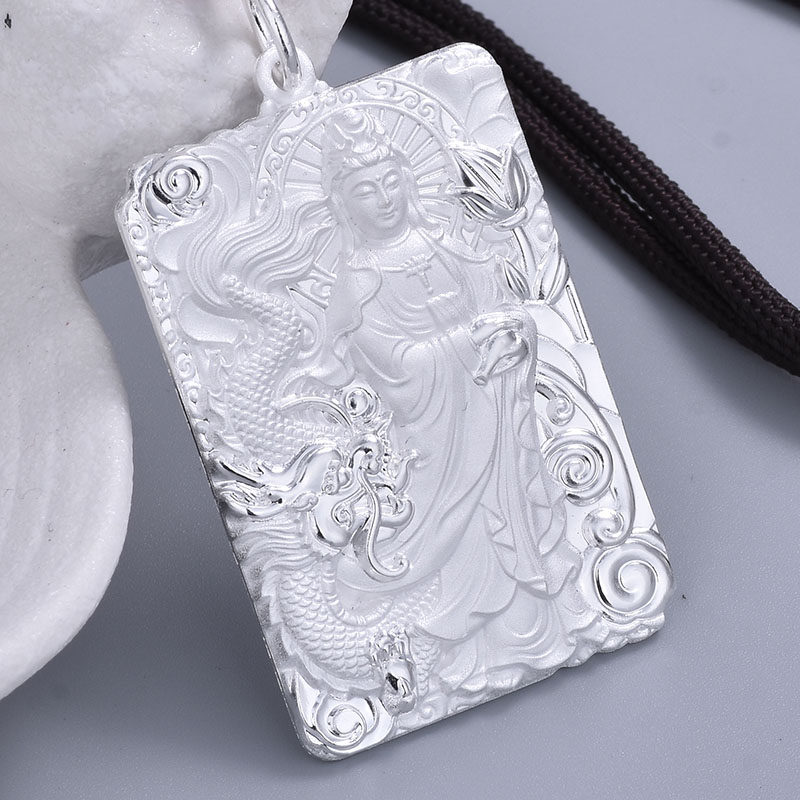足银南海观世音菩萨吊坠男士实心吊牌男生纯银项坠