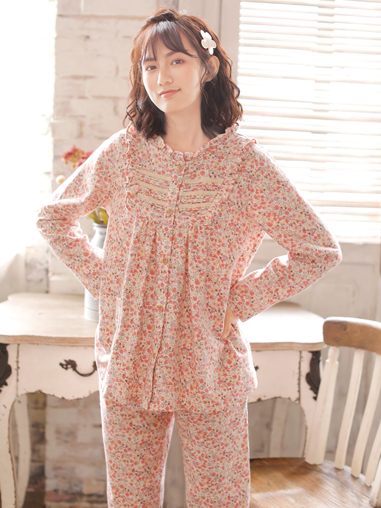 睡衣女士春秋纯棉磨毛日系小碎花可爱圆领全棉睡衣