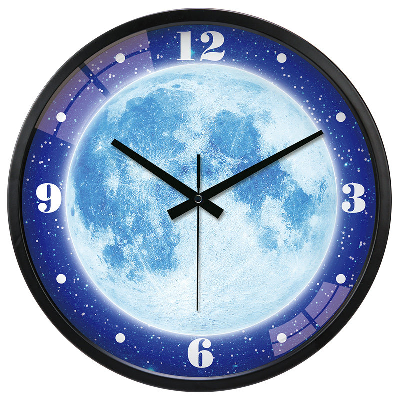 智能声控夜光挂钟 静音金属钟表夜明客厅时钟 卧室大挂表星空创意
