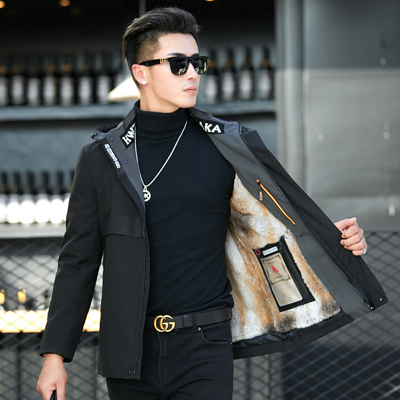 派克服大衣皮毛一体男士短款海宁水貂内胆貂皮尼克服新款皮草外套