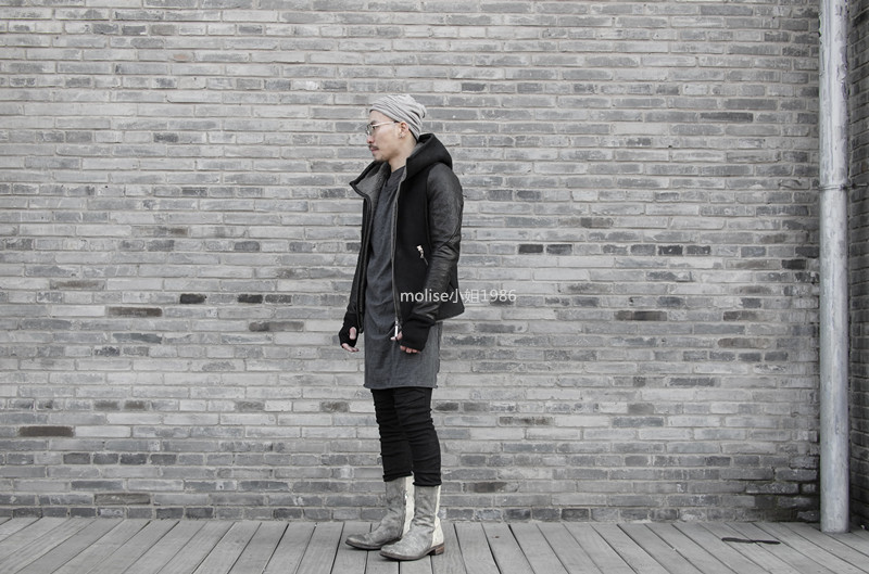 mini暗黑先锋法国皮王皮毛一体连帽短款牛皮皮衣