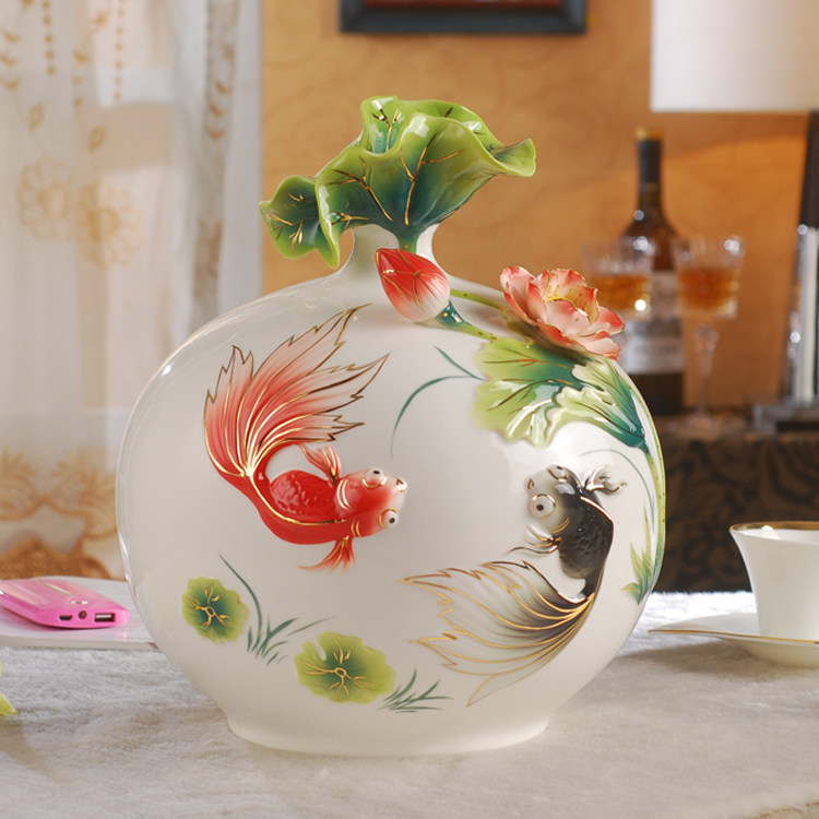 年年有鱼插花珐琅瓷器家居装饰品客厅新中式摆件花瓶花瓶