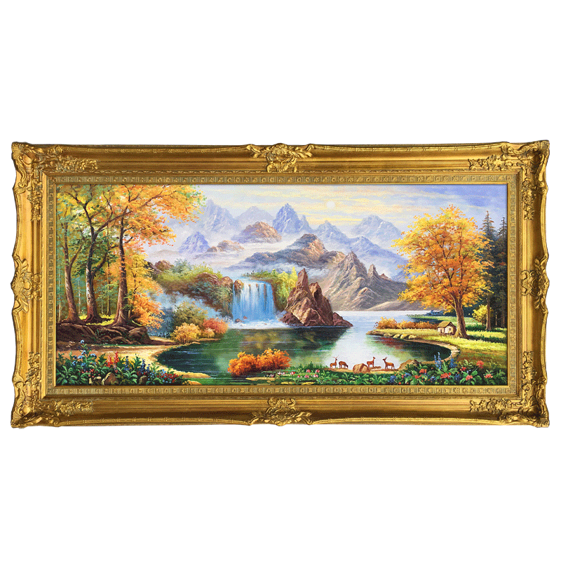 福禄风景手绘油画客厅装饰画山水挂画大堂酒店油画