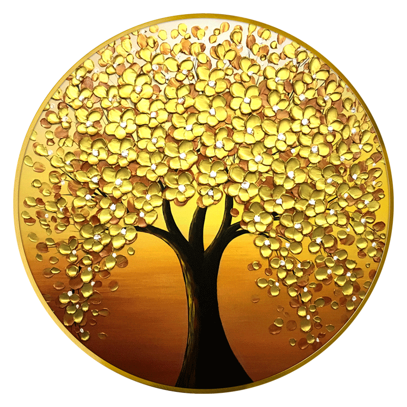 玄关装饰画招财风水圆形手绘油画摇钱树客厅走廊油画