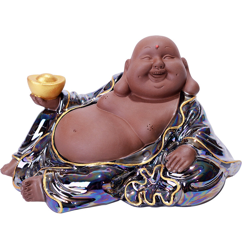 开心弥勒招财笑佛可爱茶宠摆件小号紫砂家居摆件