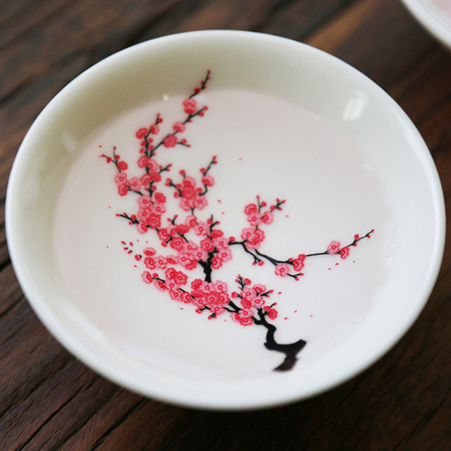 遇水变色茶杯梅花变红景德镇陶瓷单杯日式冷热热感马克杯