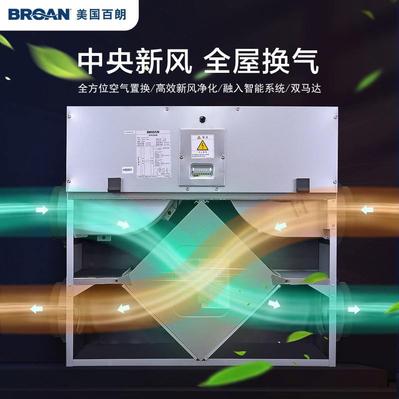 美国百朗broan新风系统中央pm25过滤管道风机室内新风系统
