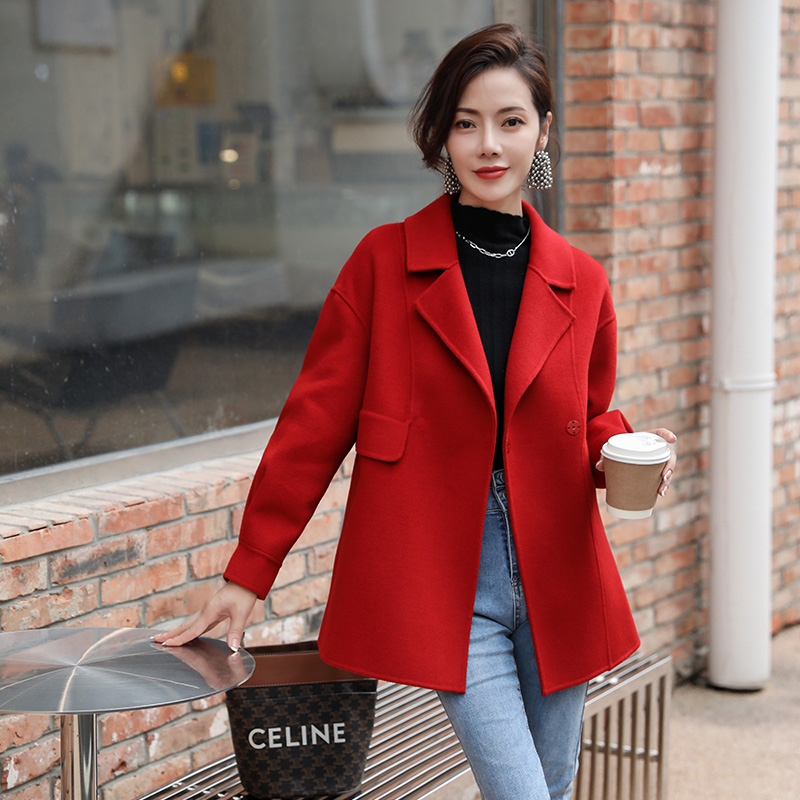 双面羊绒大衣女中中长2022年新款秋冬小个子短款毛呢外套