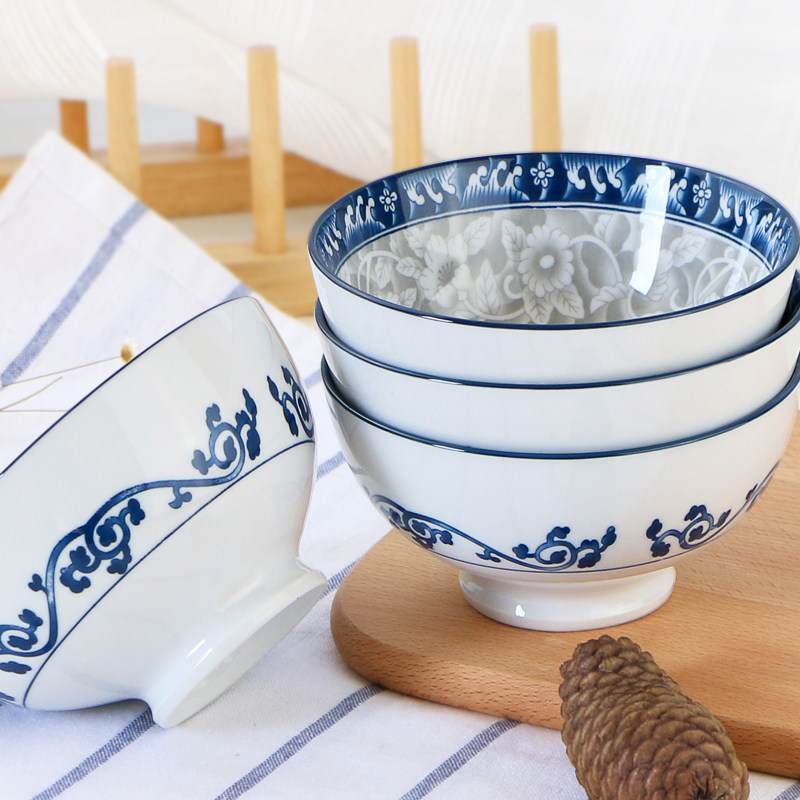 波浪牡丹中国风陶瓷饭碗菜碟微波炉可用 盘子釉下彩餐具 青花瓷碗-图2