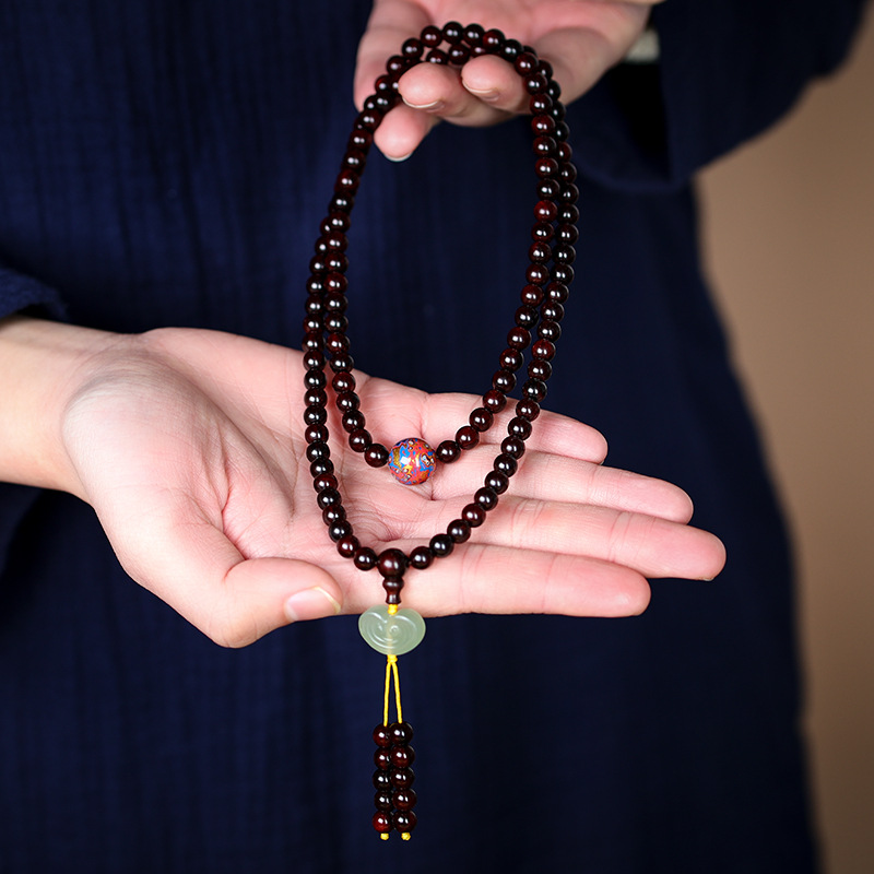 小叶紫檀手串108颗佛珠大漆木质手链项链念珠男女中国风文艺