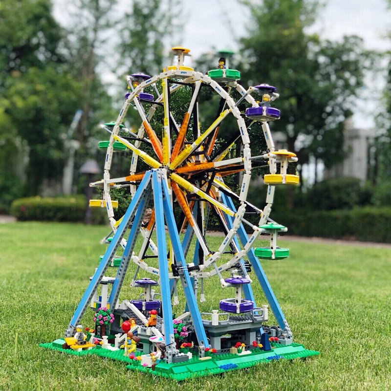 摩天轮电动灯光版游兼容乐场乐高高难度成人拼装塑料积木