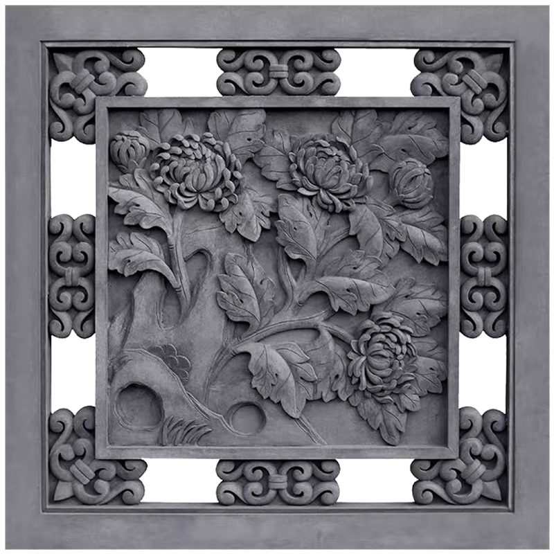 菊花砖雕镂空款四君子浮雕古建筑装饰挂件影壁墙照壁方形1米得福
