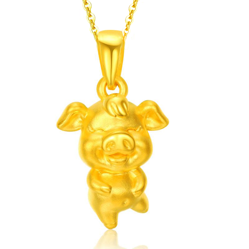 生肖猪黄金吊坠金猪吊坠足金3d硬金本命年转运黄金小猪男女生项链