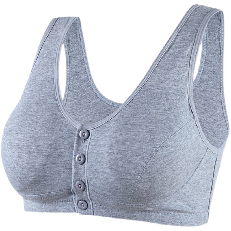 纽扣内衣纯棉钢圈聚拢全棉棉妈妈文胸中老年背心文胸