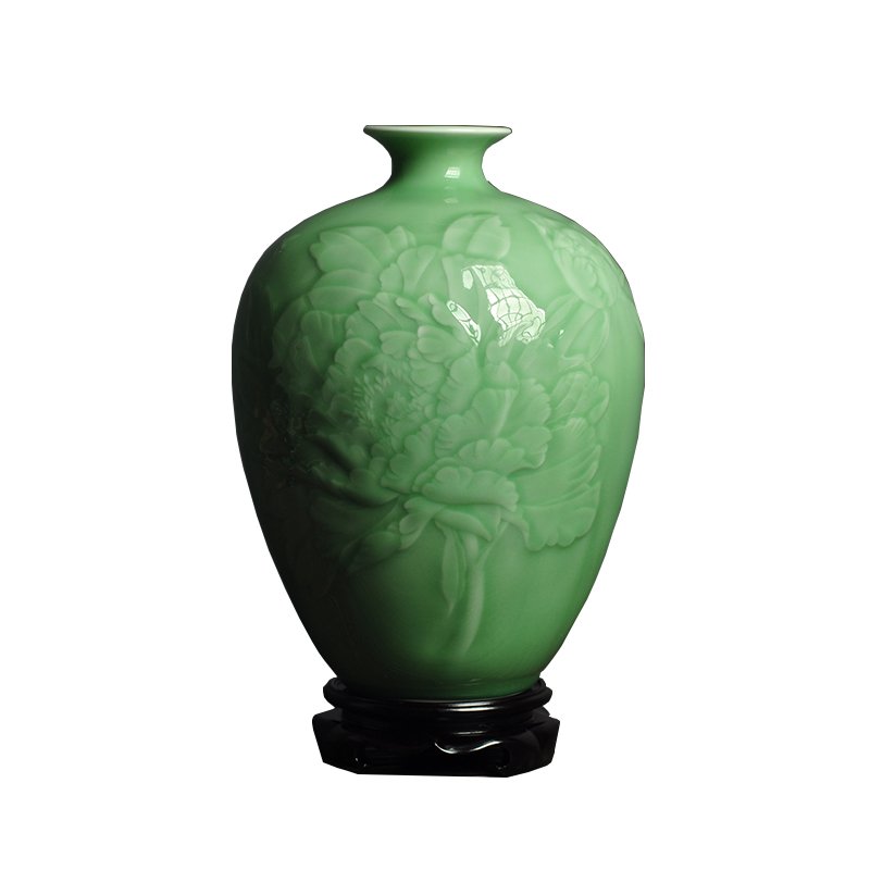 龙泉青瓷牡丹花瓶陶瓷器大号家居客厅花瓶