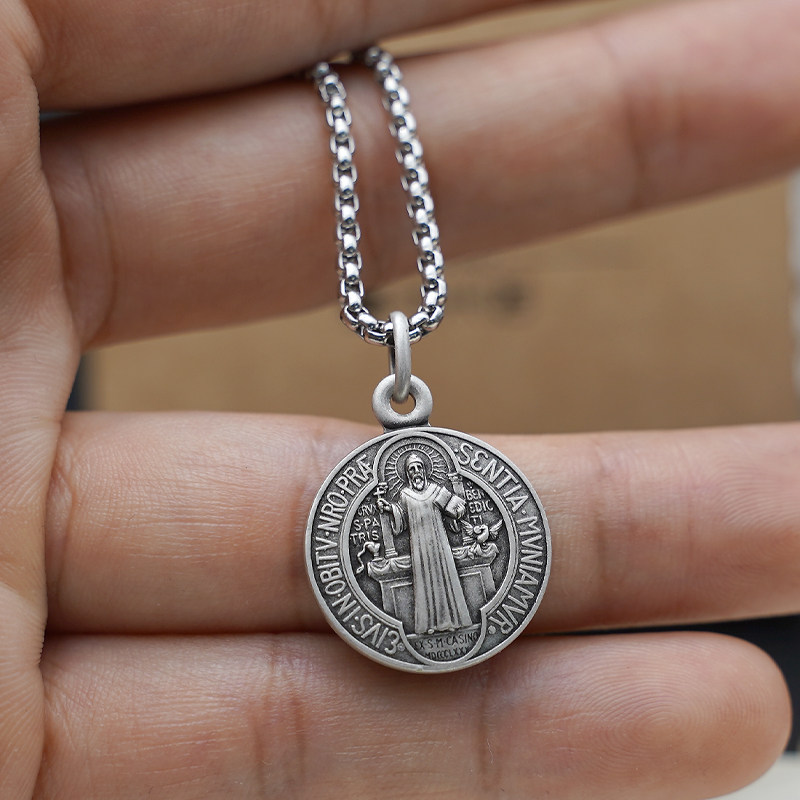 925银圣本笃圣牌法国进口天主教复古饰品意卡米诺项链吊坠项坠