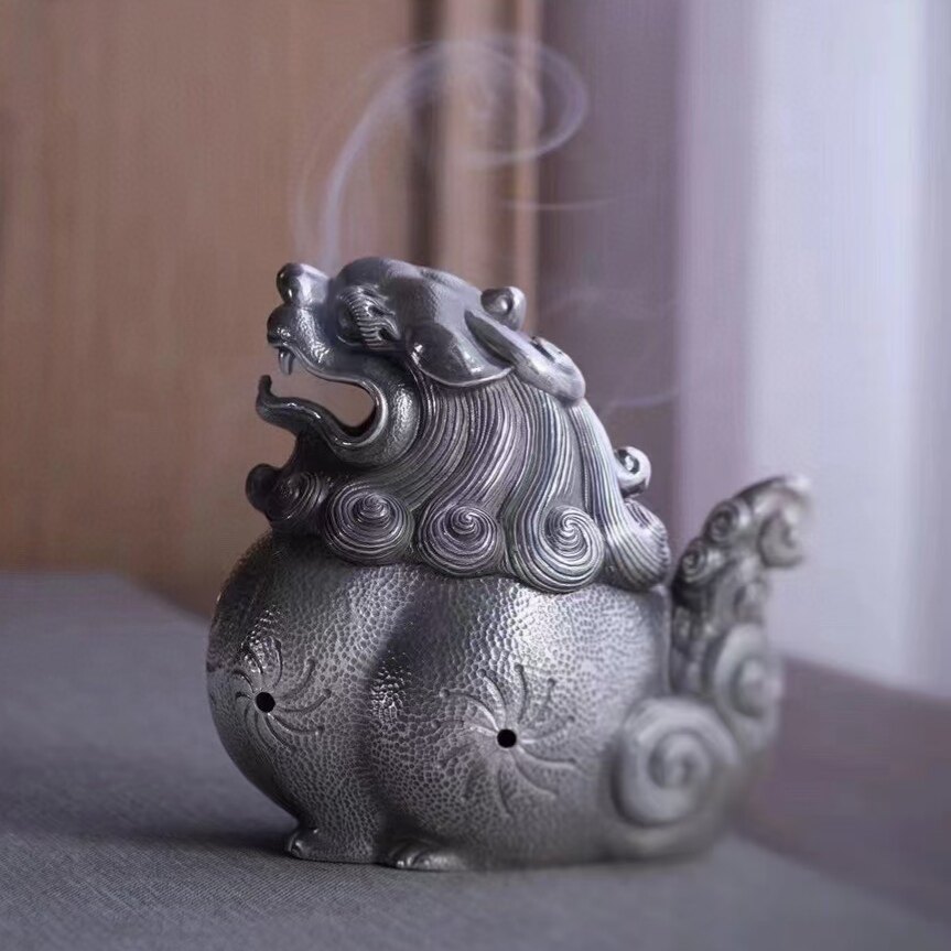 香薰香器塔茶道摆件居家神兽狻猊纯银手工足银茶道