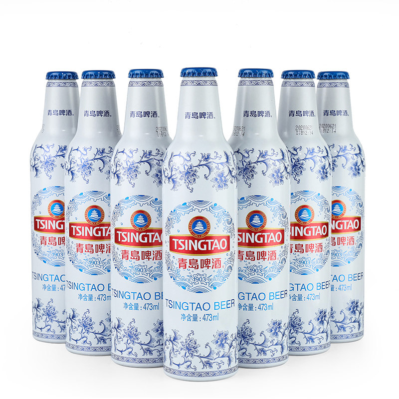 新款上市青岛市中国大陆地区啤酒青花瓷铝瓶473ml12整箱啤酒