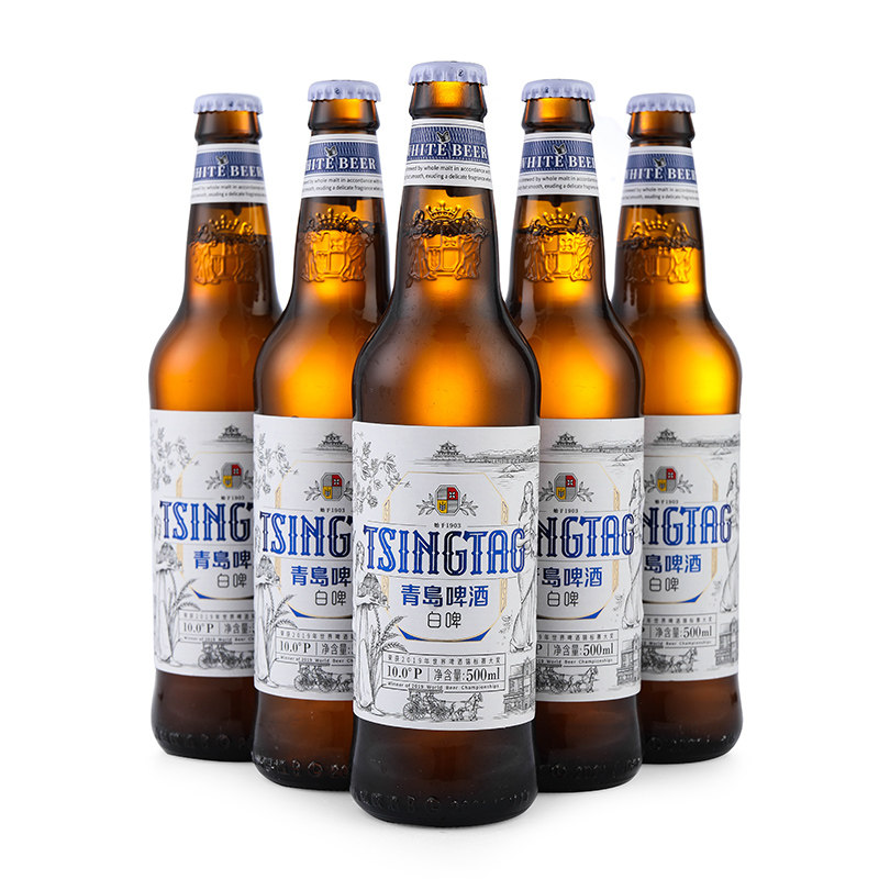 青岛啤酒白啤酒啤酒500mlx12大瓶全麦麦芽10度啤酒