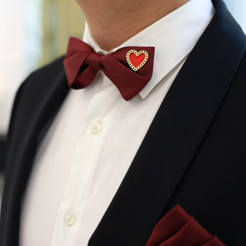 海德公园金属桃心爱心暗酒结婚婚礼新郎伴郎领结