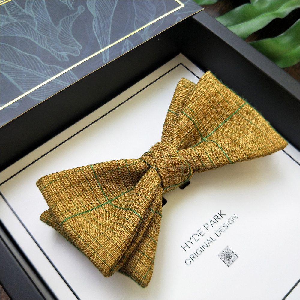 海德公园领结英伦复古森系黄色韩版格毛呢棉麻领结