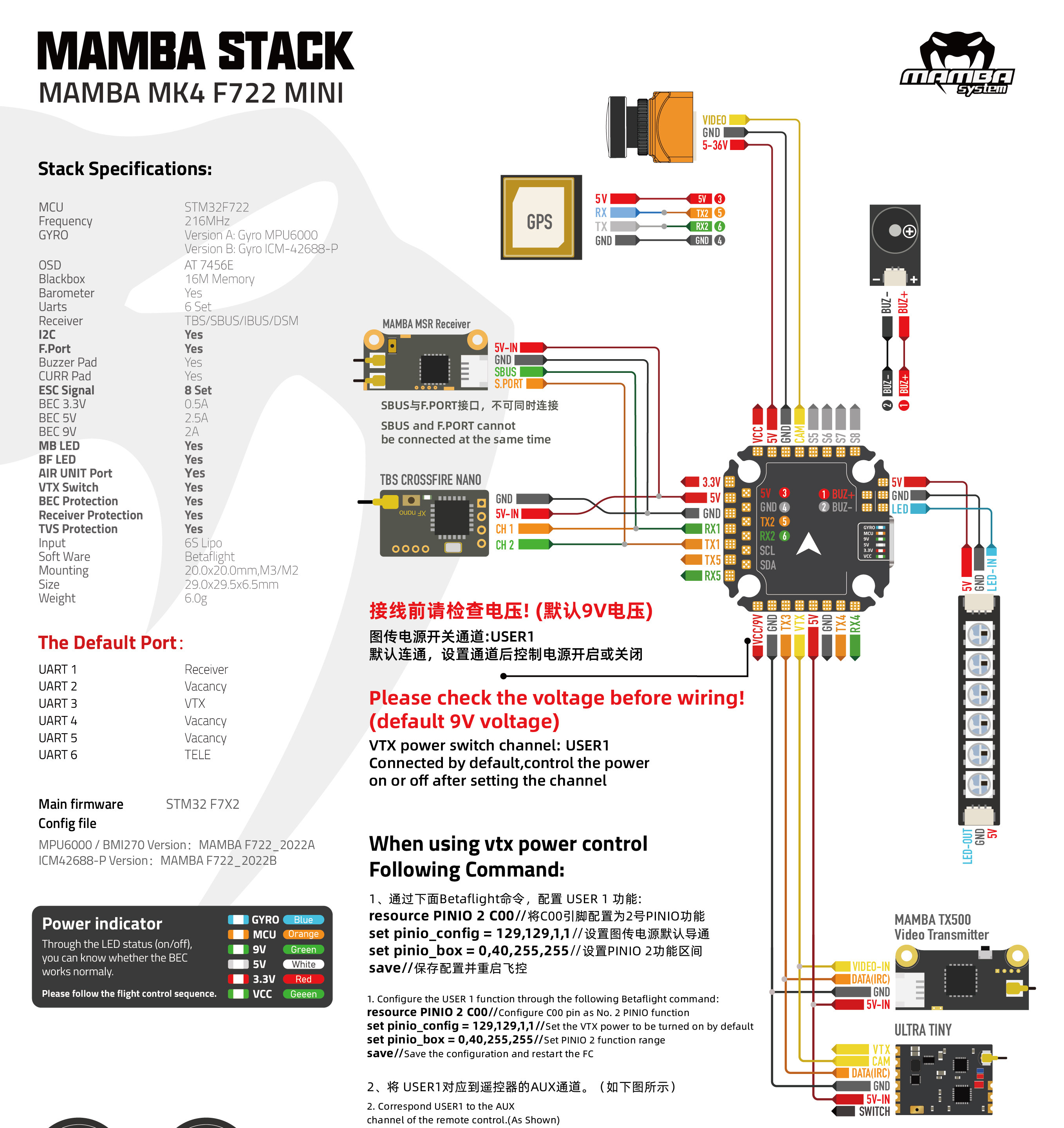 大通mamba曼巴mk4f722minimpu6000f65a128k飞控遥控飞机零配件