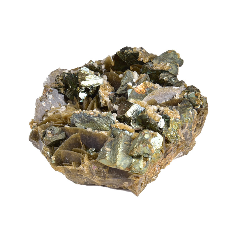 天然菱铁矿黄铜矿共生原石矿物晶体奇石摆件地质摆件