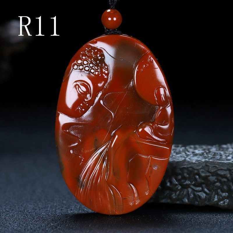 南红天然凉山玛瑙悟道禅佛无相吊坠柿子红原项坠