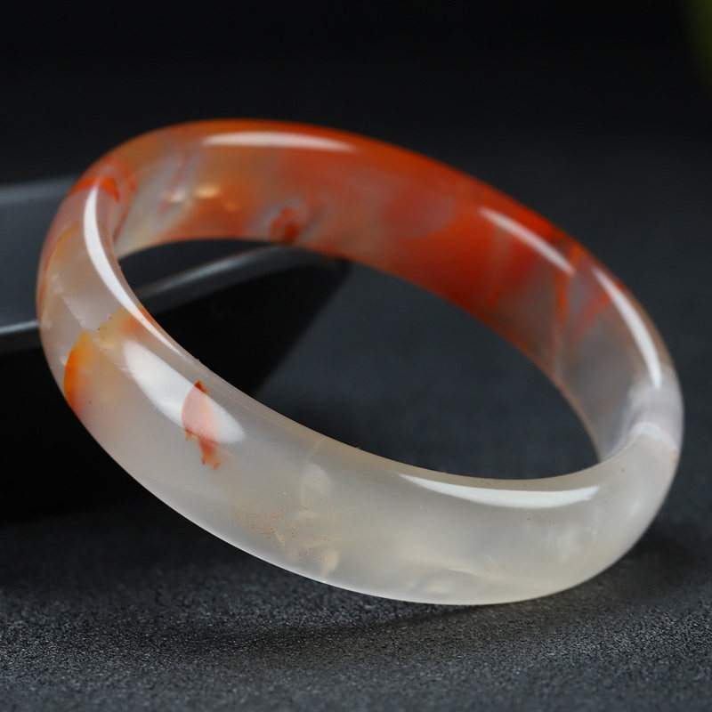 南红手镯墨雨轩天然凉山玛瑙冰飘女士内径53mm手镯