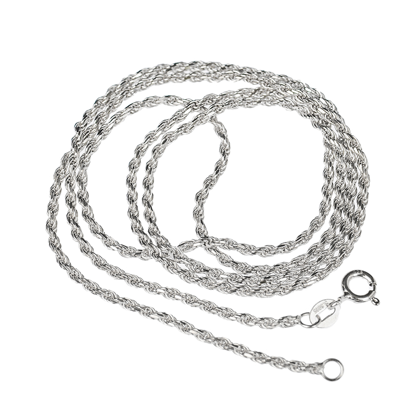 s925silverropechain纯银白金麻花链绳项链男女项链