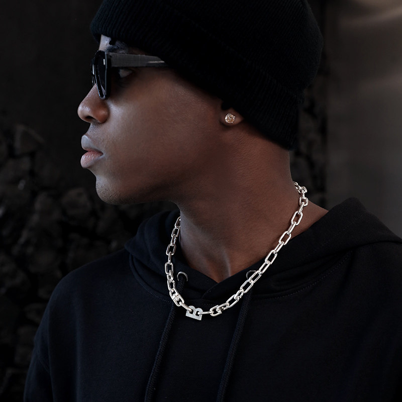 gretargather纯银简约环形字母竹节项链嘻哈欧美风项链