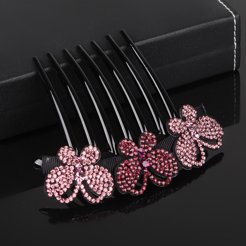 蝴蝶发梳手工水钻盘头七齿梳头头饰优雅大气发饰