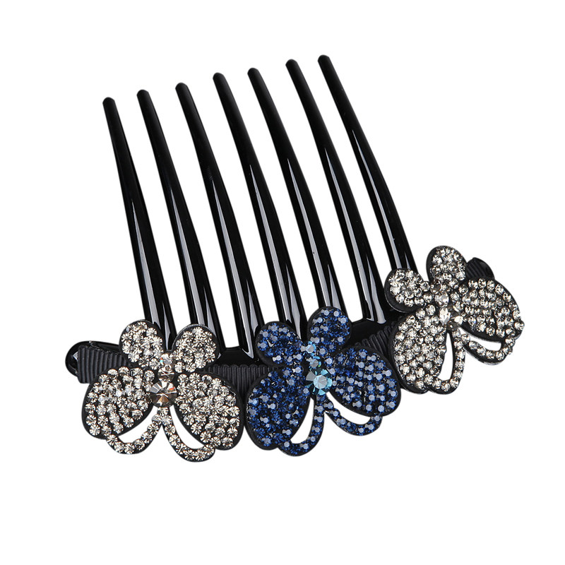 蝴蝶发梳手工水钻盘头七齿梳头头饰优雅大气发饰