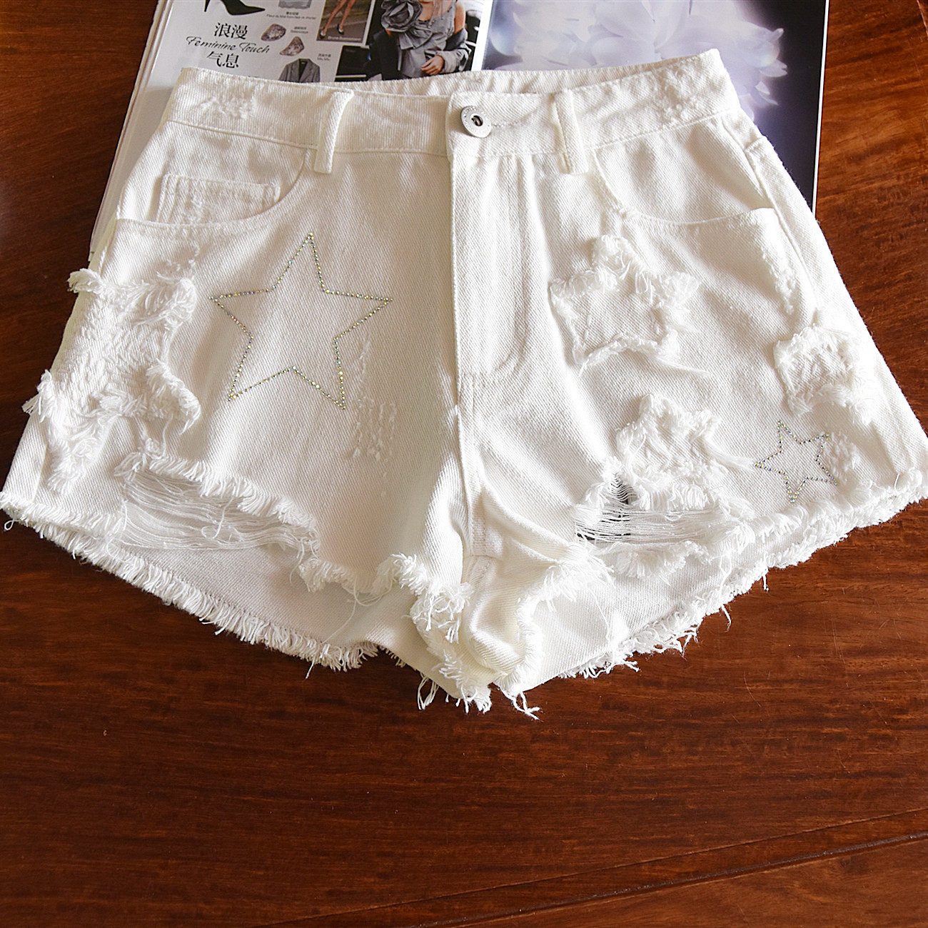 白色破洞牛仔裤短裤女2020新款春季薄款高腰宽松韩版网红百搭裤子